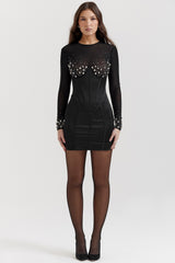 black crystallised corset dress