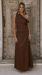 Larissa One Shoulder Maxi Dress - Brown