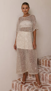 Zinnia Sequins Maxi Dress - Beige