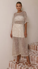 Zinnia Sequins Maxi Dress - Beige