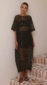 Zinnia Sequins Maxi Dress - Black