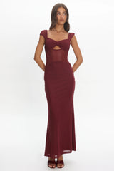 Renella Mesh Waist Maxi Dress Wine