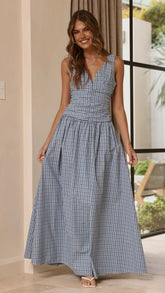 Sanya Maxi Dress - Blue Check