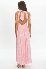 Sundrenched Halter Maxi Dress Checker Pink