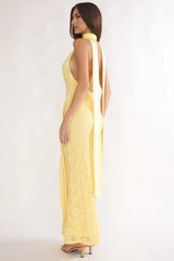 Adair Halterneck Waist Sash Maxi Dress Lace Butter