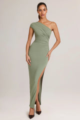 Modal Asymmetric Ruched Maxi Dress in Sage Green