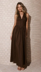 Rachel Tie Back Maxi Dress - Chocolate