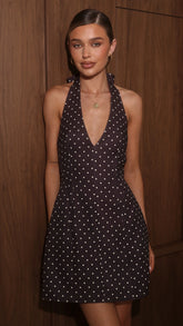Lula Mini Dress - Brown Polka