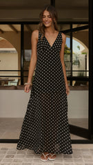 Oriella Maxi Dress - Black Polka