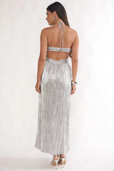 Isle Cut-Out Halterneck Maxi Dress Silver