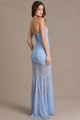 Embellished Lace Corset Gown in Sky Blue