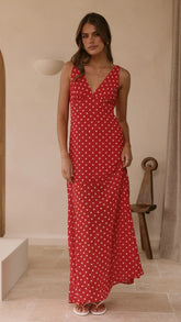 Oriella Maxi Dress - Red Polka