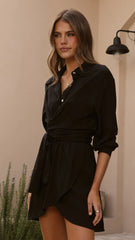 Zaida Shirt Mini Dress - Black