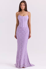 orchid lace corset maxi dress