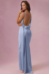 Satin Draped Bridesmaid Dress in Powder Blue