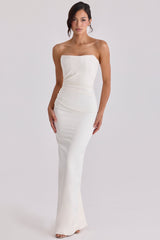 ivory satin strapless bridal gown