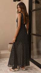 Oriella Maxi Dress - Black Polka