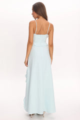 Arrabel Ruffle Split Maxi Dress Blue
