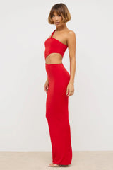 Jersey Asymmetric Cut Out Maxi Dress in Scarlet Red