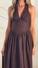 Rachel Tie Back Maxi Dress - Chocolate