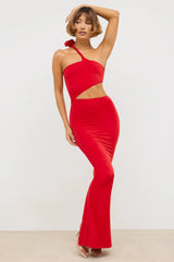 Jersey Asymmetric Cut Out Maxi Dress in Scarlet Red