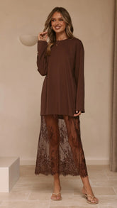 Kailey Lace Maxi Dress - Brown