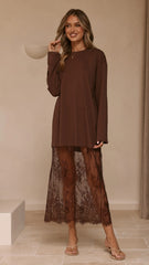Kailey Lace Maxi Dress - Brown