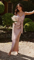 Yasmeen Tie Front Maxi Dress - Dusty Pink