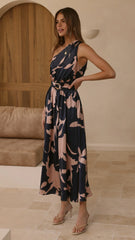 Hadas Maxi Dress - Navy/Pink Print