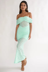 Silver Moon Off-Shoulder Maxi Dress Floral Mint