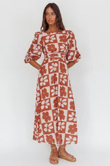 Transcendent Puff Sleeves Maxi Dress Floral Mocha