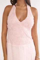 Blushing Belle Embellished Halter Maxi Dress Blush