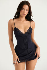 navy satin slip dress