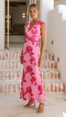 Nikova Maxi Dress - Pink Embroidery