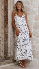 Dimmi Maxi Dress - White/Black Polka