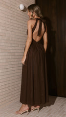 Rachel Tie Back Maxi Dress - Chocolate