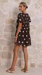 Alina Mini Dress - Chocolate/White Polka