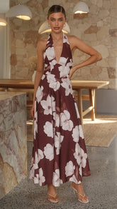 Skye Maxi Dress - Chocolate/White Floral