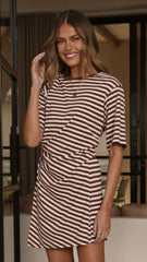 Nula Mini Dress - Brown Stripe