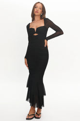 Nadia Long Sleeve Fishtail Midi Dress Black