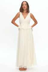 Lusia Peplum Applique Waist Maxi Dress White