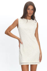 Alvena Crochet Lace Shift Dress Sequin White