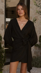 Myra Long Sleeve Mini Dress - Black