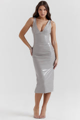 violet ice vinyl midi dress