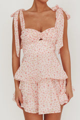 Oliana Tied Shoulder Tiered Mini Dress Peach