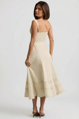 Cotton-Poplin A-Line Midaxi Dress in Ivory