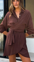 Zaida Shirt Mini Dress - Chocolate