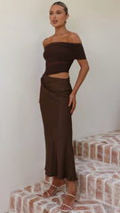Daena Off Shoulder Maxi Dress - Chocolate
