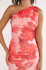Ilyse Neck Scarf One-Shoulder Maxi Dress Floral Red