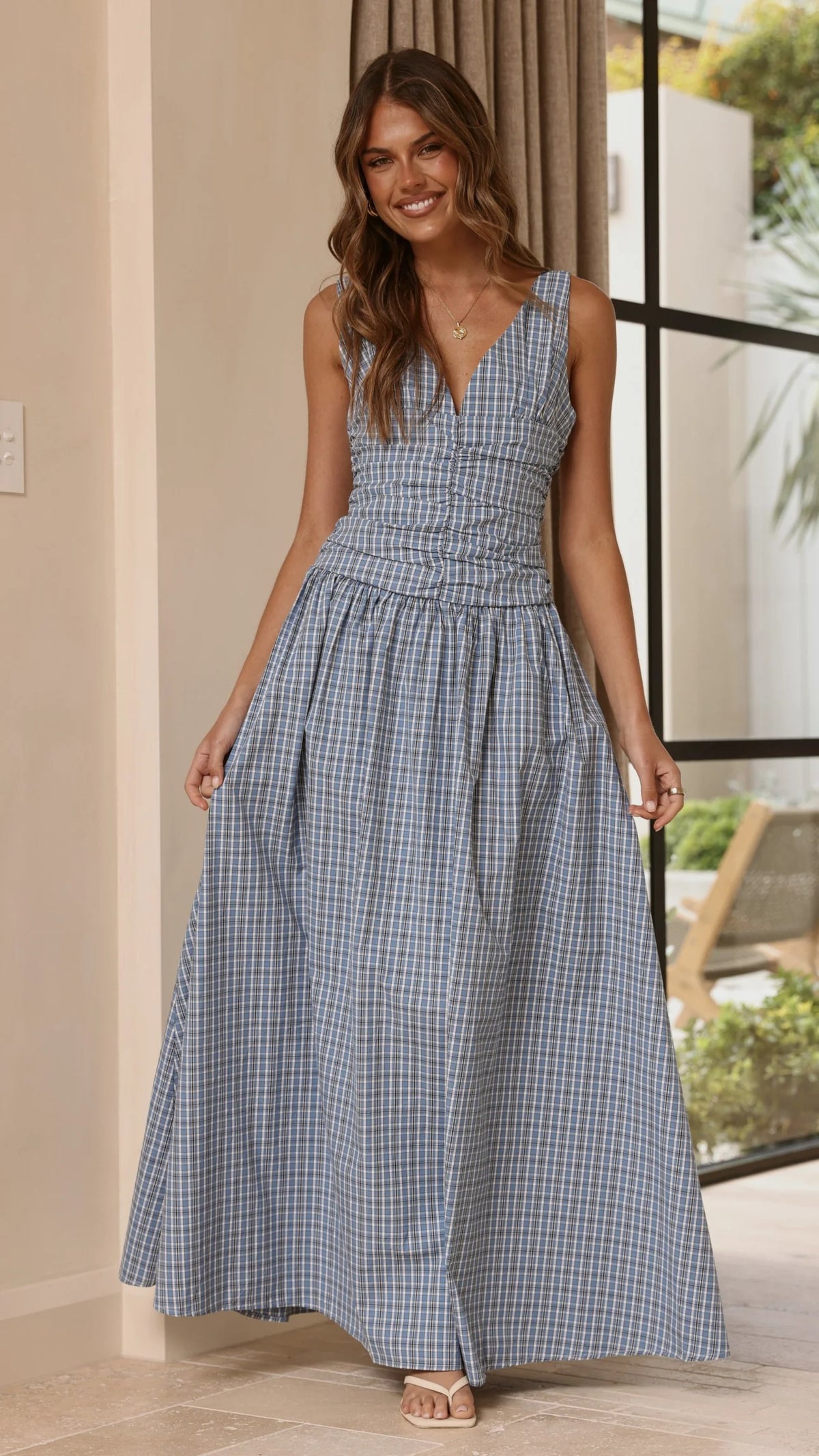 Sanya Maxi Dress - Blue Check